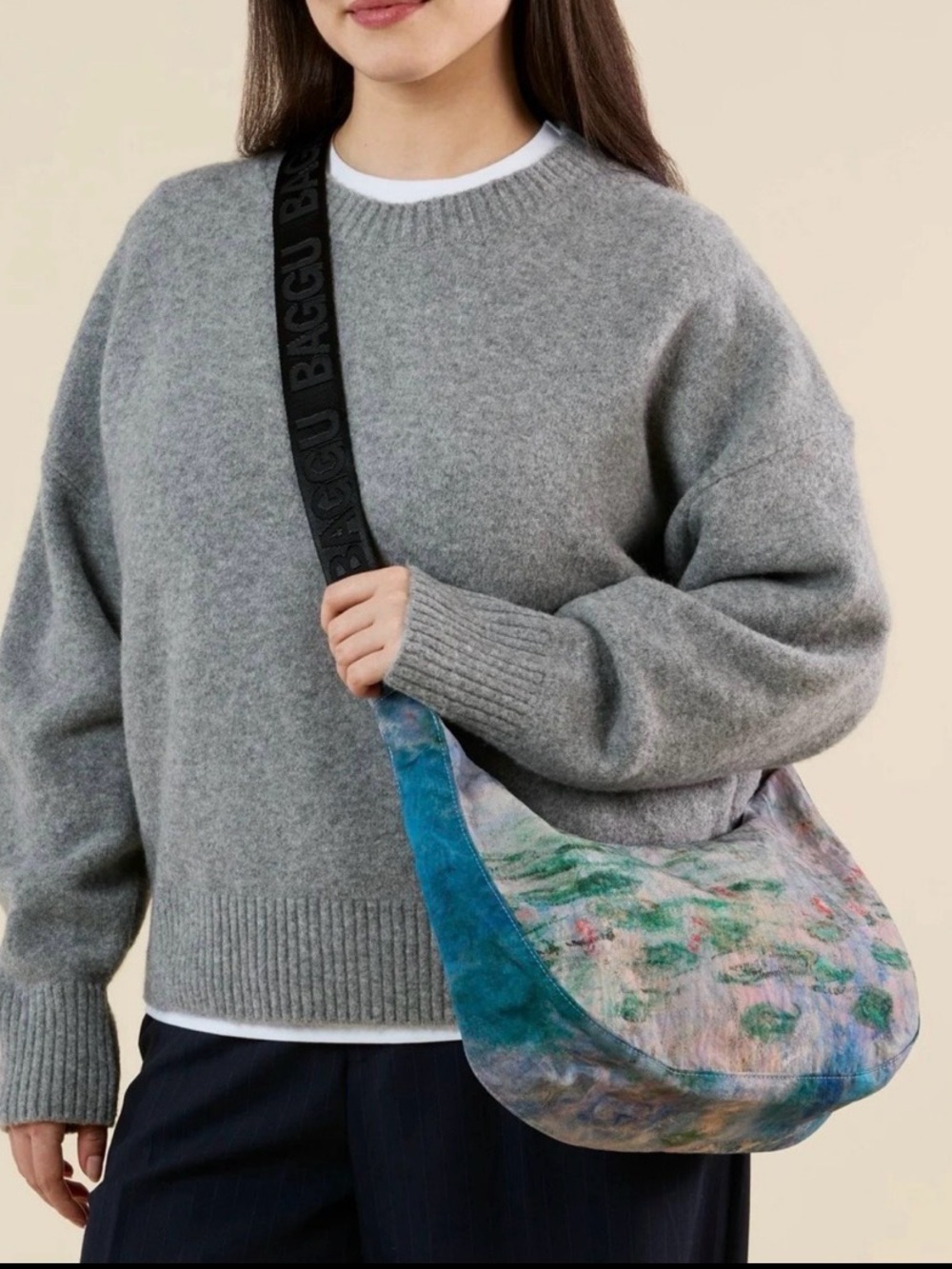 BAGGU X MOMA Medium Nylon Crescent Bag in Claude Monet NWT